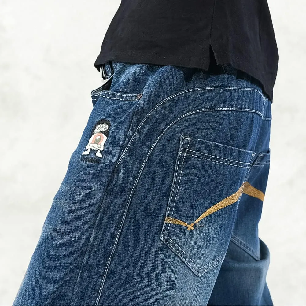 Baggy Jeans for Men Hip Hop Plus Size Loose Fit Skater Dance Washed Blue Jean Denim Pants Simple