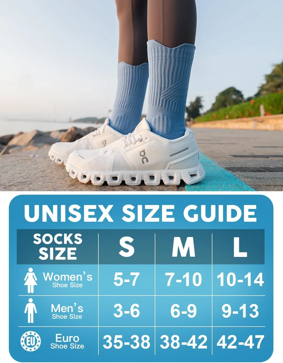 Bamboo Viscose Compression Running Crew Socks, Coolmax Moisture-Wicking Anti-Blister Hiking&Gym Athletic Socks
