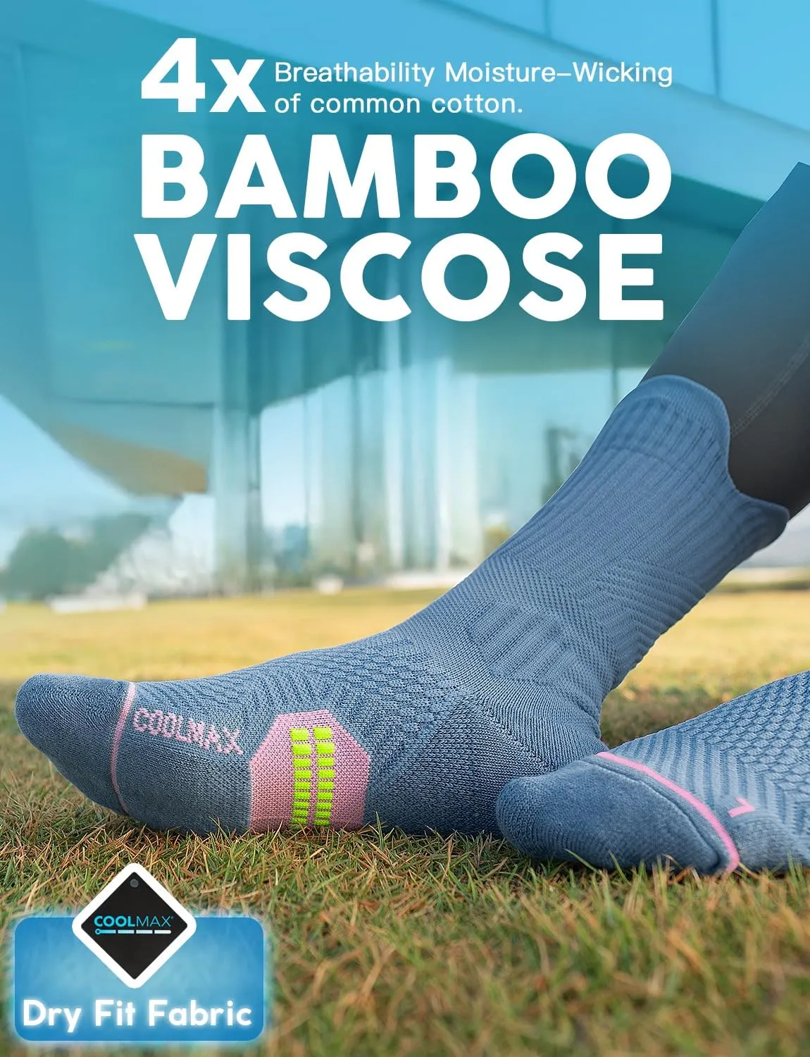 Bamboo Viscose Compression Running Crew Socks, Coolmax Moisture-Wicking Anti-Blister Hiking&Gym Athletic Socks