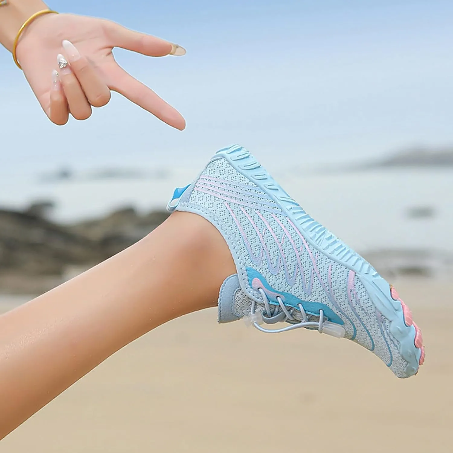 Barefoot Shoes Unisex Couples Breathable Wide Toe Non Slip Quick Drying Water Footwear Lightweight Breathable Comfy Beach Shoes for Men Women Summer Hiking Sneakers Thick Sole Indoor Yoga Sports Shoe