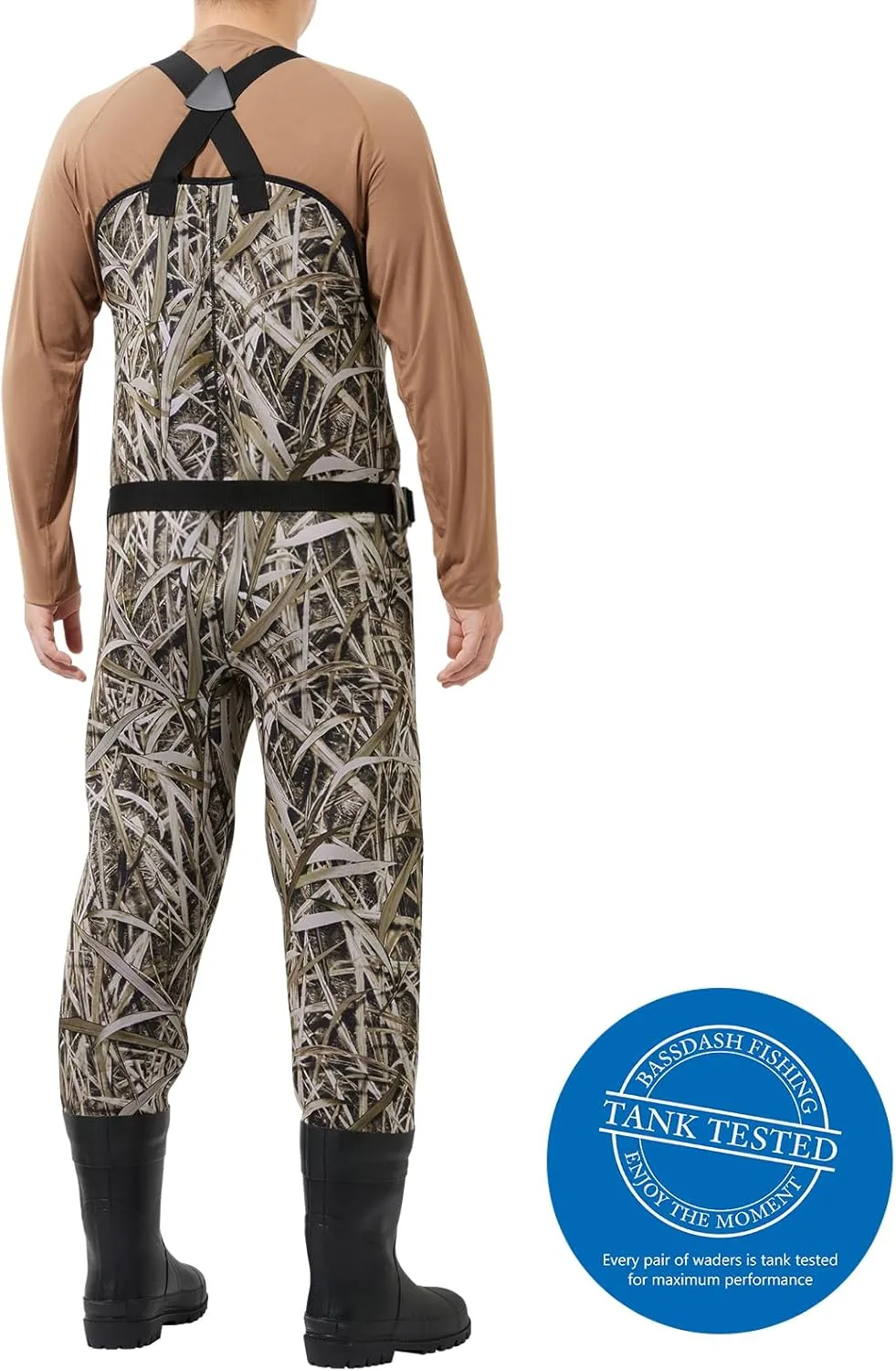 BASSDASH Men’s Neoprene Waders Black Reeds Camo for Fishing Hunting with Rubber Boots Foot Waterproof Chest Waders