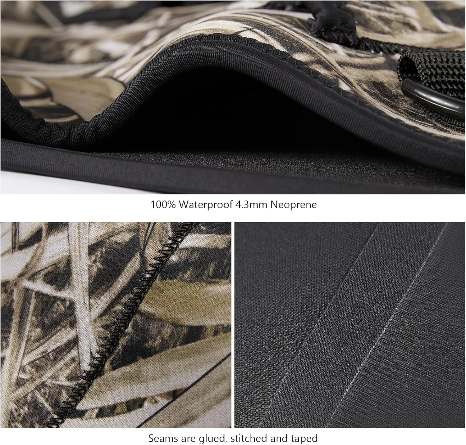 BASSDASH Men’s Neoprene Waders Black Reeds Camo for Fishing Hunting with Rubber Boots Foot Waterproof Chest Waders