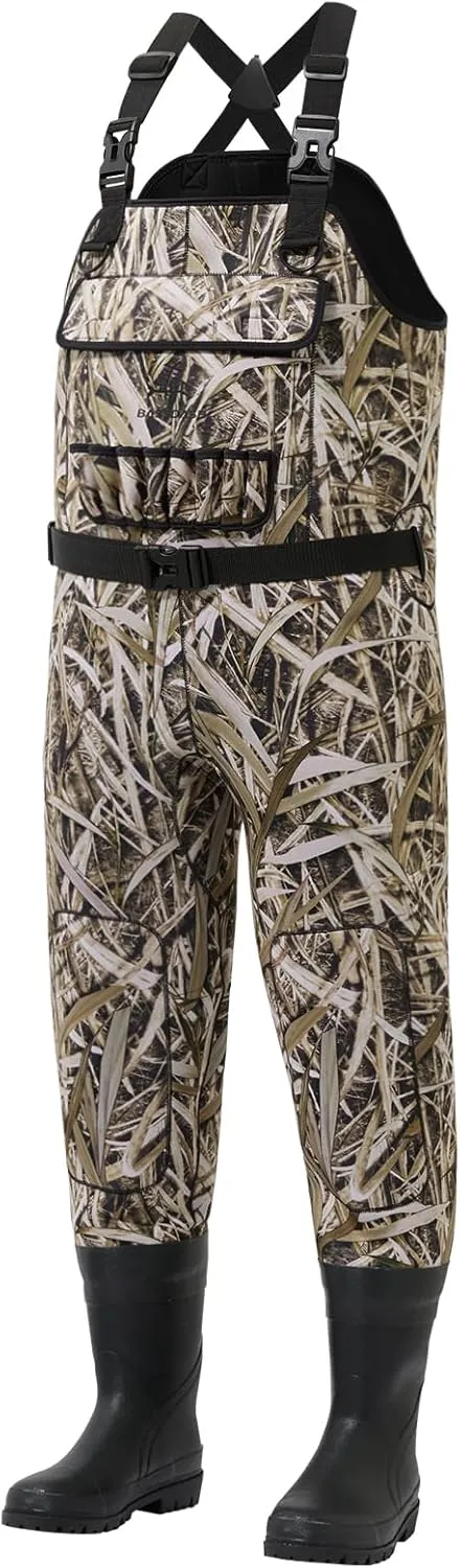 BASSDASH Men’s Neoprene Waders Black Reeds Camo for Fishing Hunting with Rubber Boots Foot Waterproof Chest Waders