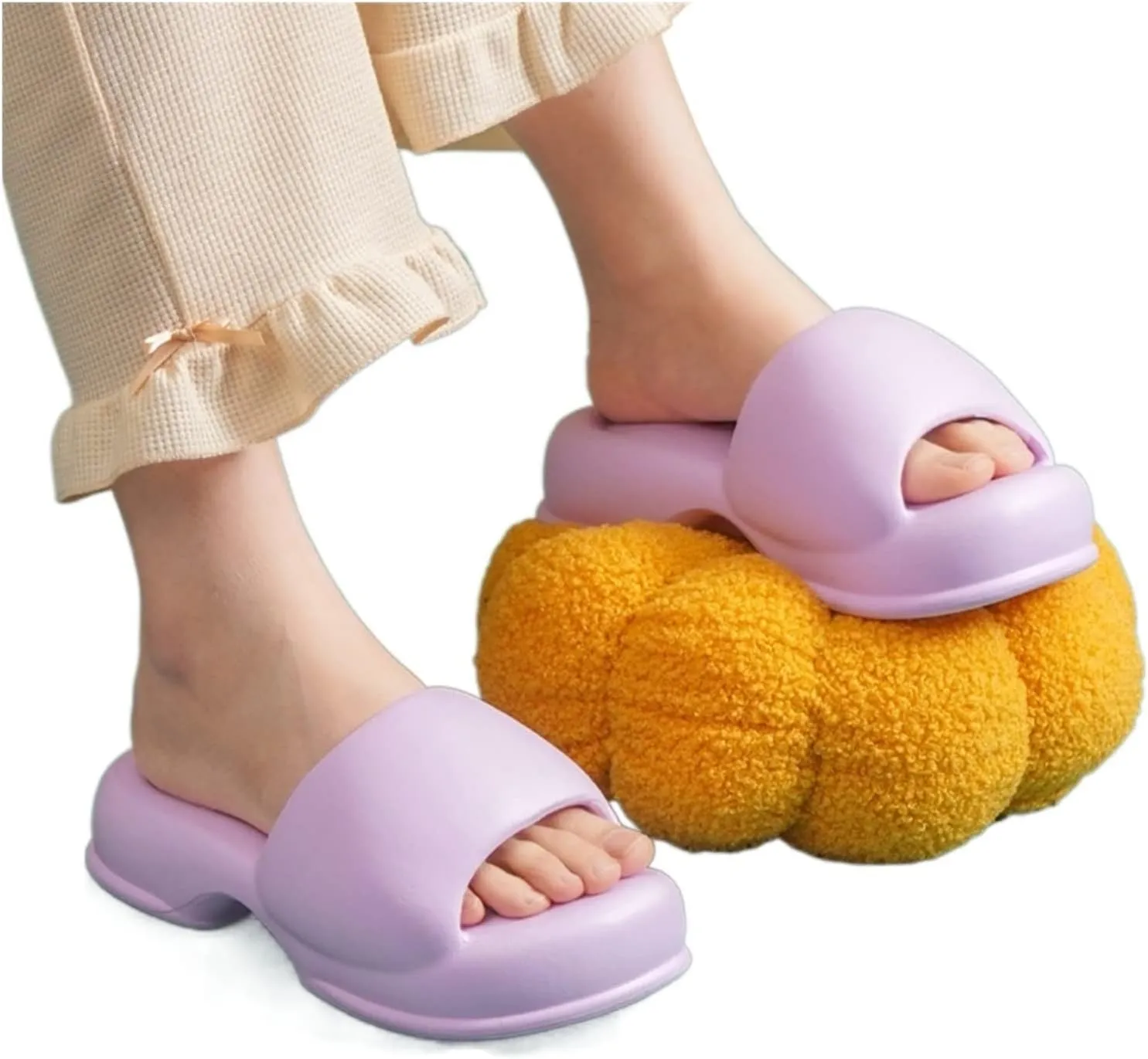 Beach Sandals Lovely Thick Bottom Slippers Female Summer Cool External Wear Tide Macaroon Europe and The United States Home Soft Elastic A Word Drag Outdoor Outer Slippers(Pink,38-39)