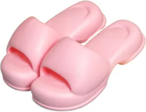 Beach Sandals Lovely Thick Bottom Slippers Female Summer Cool External Wear Tide Macaroon Europe and The United States Home Soft Elastic A Word Drag Outdoor Outer Slippers(Pink,38-39)