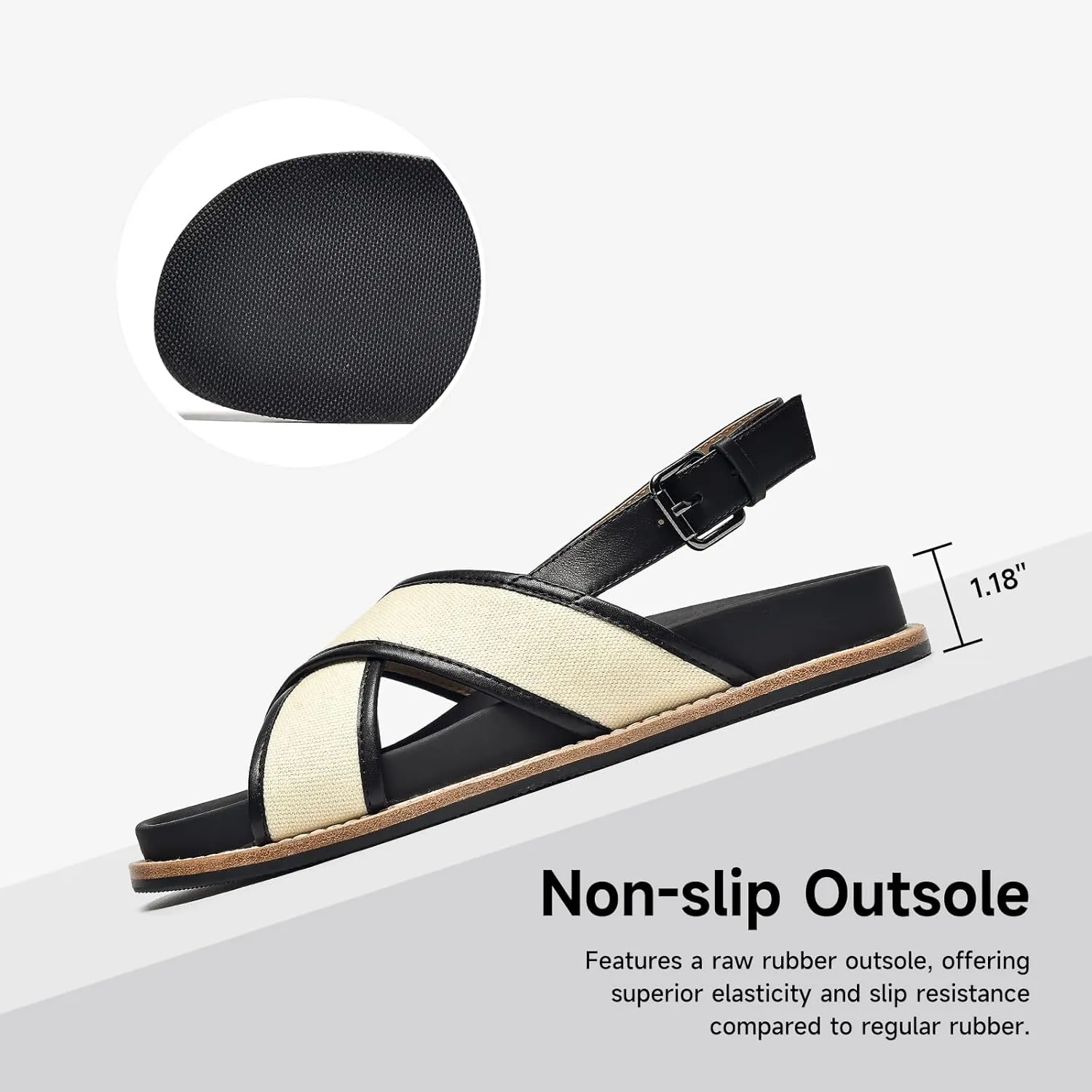 BEAU TODAY Flat Sandals for Women, Fashion Strappy Sandal Comfortable Arch Support Open Toe Beach Dressy Leather Summer Low Platform Sandals