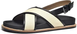 BEAU TODAY Flat Sandals for Women, Fashion Strappy Sandal Comfortable Arch Support Open Toe Beach Dressy Leather Summer Low Platform Sandals