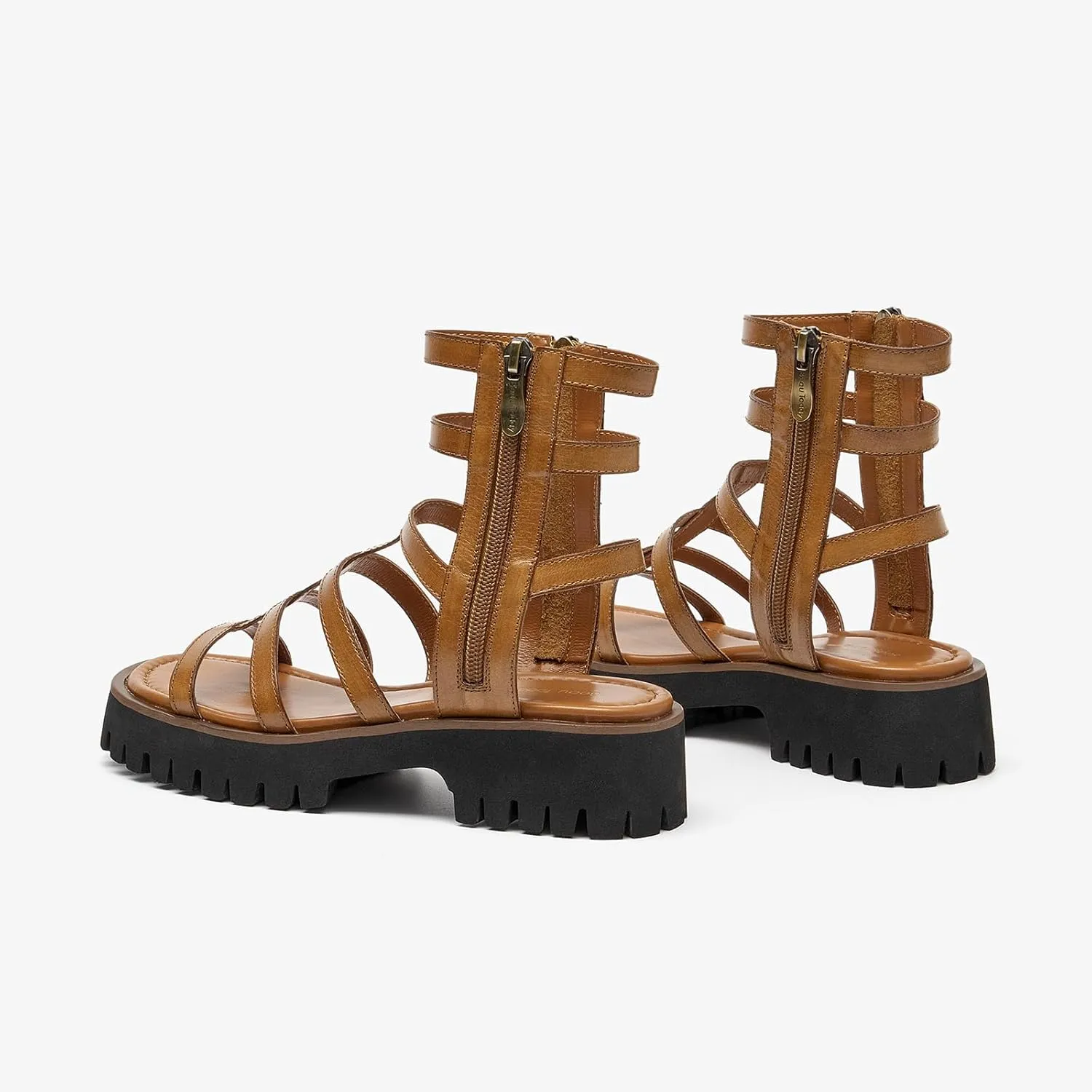 BEAU TODAY Gladiator Sandals for Women,Platform Strappy Sandals for Women,Dressy Comfortable Leather Double Zippers Fashion Roman Sandals for Summer Vacation