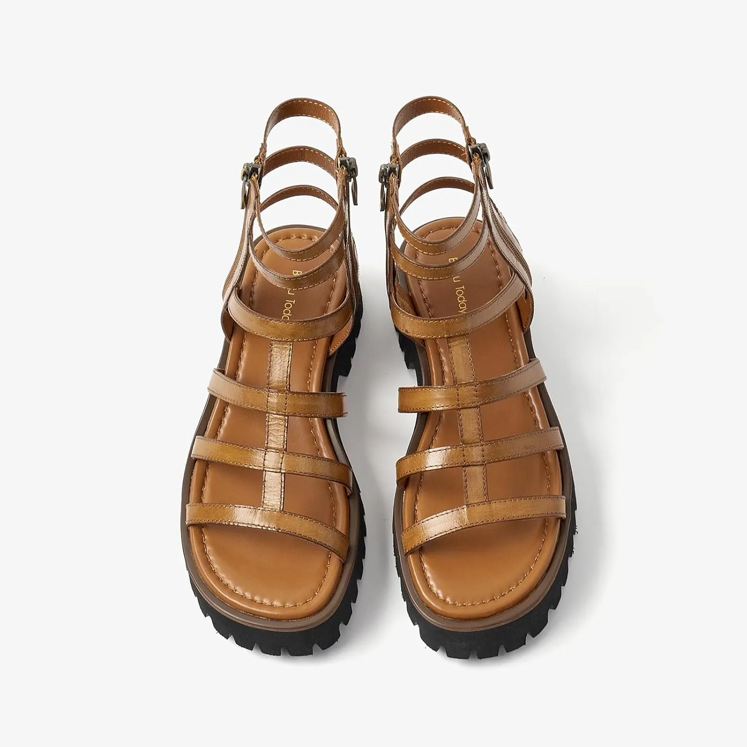 BEAU TODAY Gladiator Sandals for Women,Platform Strappy Sandals for Women,Dressy Comfortable Leather Double Zippers Fashion Roman Sandals for Summer Vacation