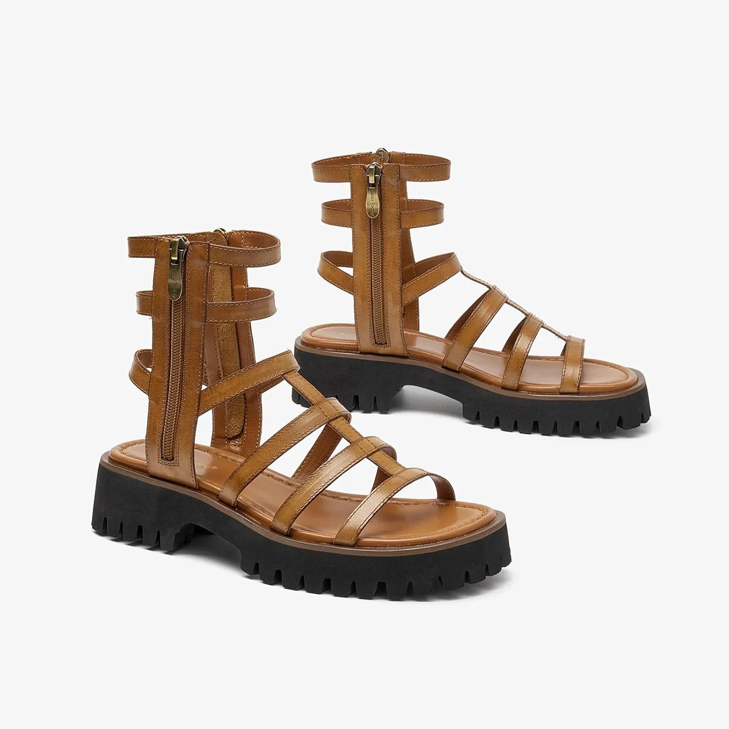 BEAU TODAY Gladiator Sandals for Women,Platform Strappy Sandals for Women,Dressy Comfortable Leather Double Zippers Fashion Roman Sandals for Summer Vacation