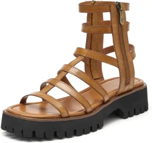 BEAU TODAY Gladiator Sandals for Women,Platform Strappy Sandals for Women,Dressy Comfortable Leather Double Zippers Fashion Roman Sandals for Summer Vacation