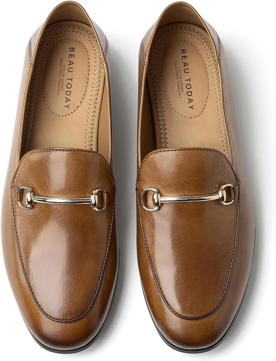 BEAU TODAY Loafers for Women Flats Shoes, Women’s Leather Penny Loafers, Comfortable Slip-on Business Casual Loafers Pointed Toe Non-Slip Office Work Trendy Ladies Flat Dress Shoes