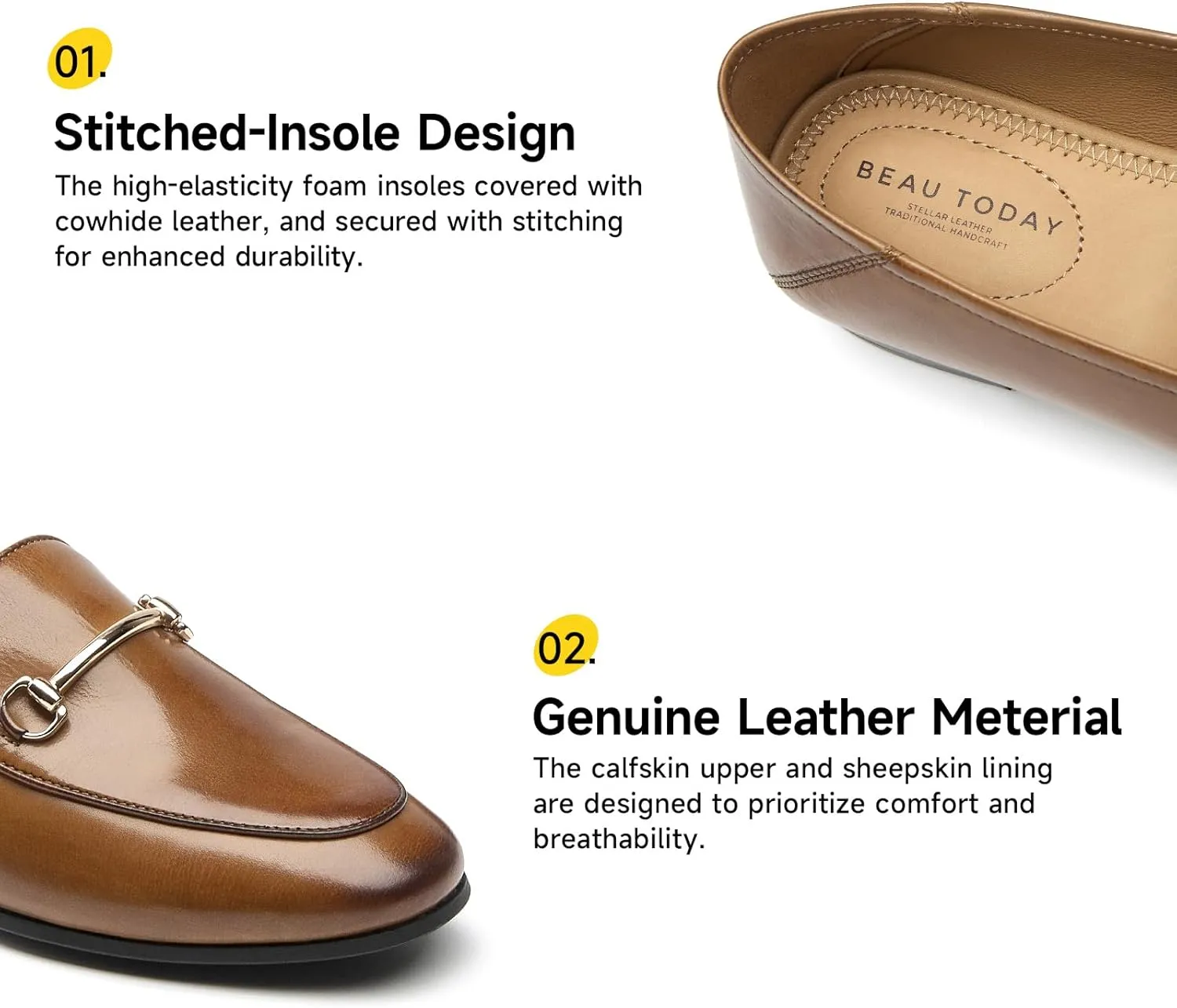 BEAU TODAY Loafers for Women Flats Shoes, Women’s Leather Penny Loafers, Comfortable Slip-on Business Casual Loafers Pointed Toe Non-Slip Office Work Trendy Ladies Flat Dress Shoes