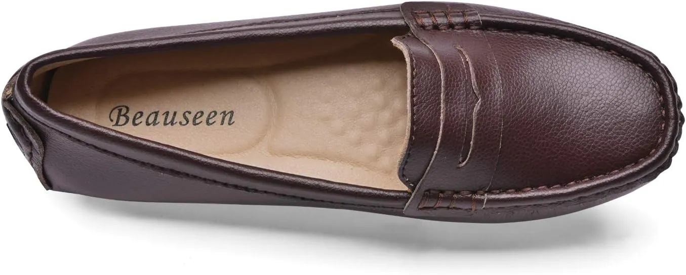 BEAUSEEN Women's Genuine Leather Penny Loafers Classic Driving Moccasins Casual Slip On Comfort Women Loafer Shoes