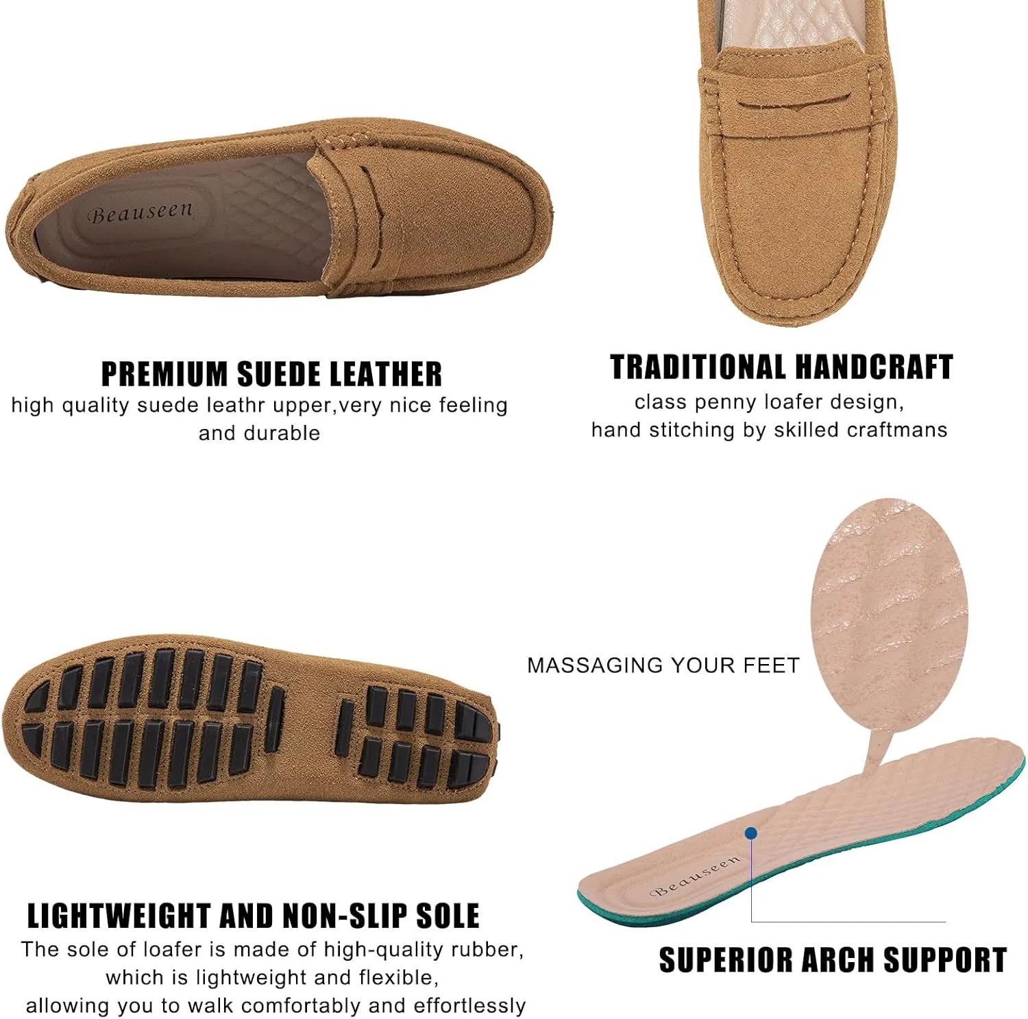 BEAUSEEN Women's Genuine Leather Penny Loafers Classic Driving Moccasins Casual Slip On Comfort Women Loafer Shoes