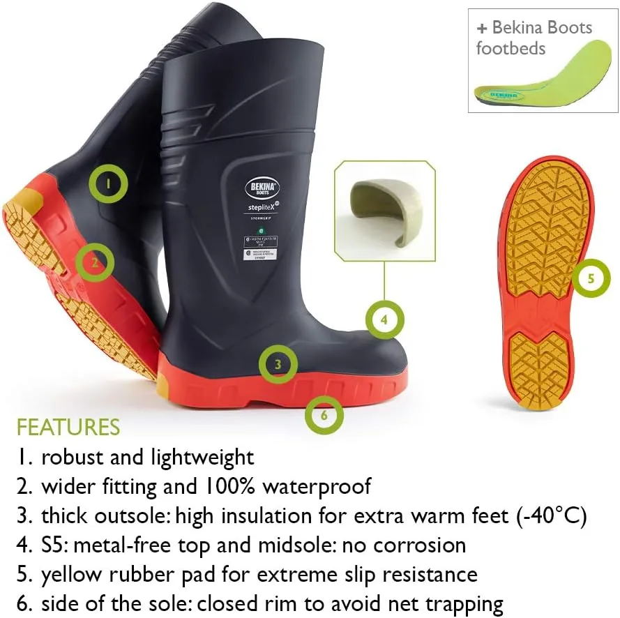 Bekina StepliteX StormGrip S5 Waterproof Wellington Boots for Men and Women - Heavy Duty Non Slip Insulated Composite Toe Work Boots for Men and Women in Fishing
