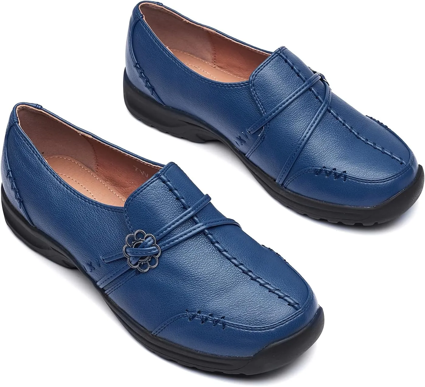 BGSTGUDS Women's Wide Loafers Shoes Wide Toe Box Dress Shoes Trendy Slip on Casual Penny Loafers