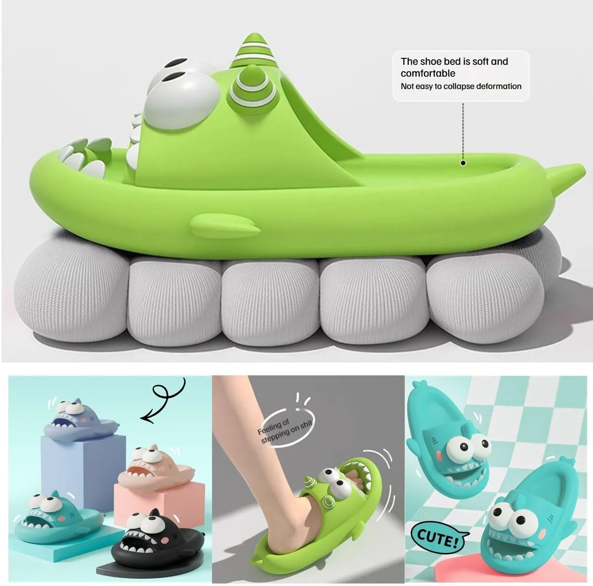 Big Eyes Shark Slides,Indoor Outdoor Slippers for Women Men,Shark Cloud Slides,Summer Beach Sandals,Women'S Shower Non-Slip Slippers
