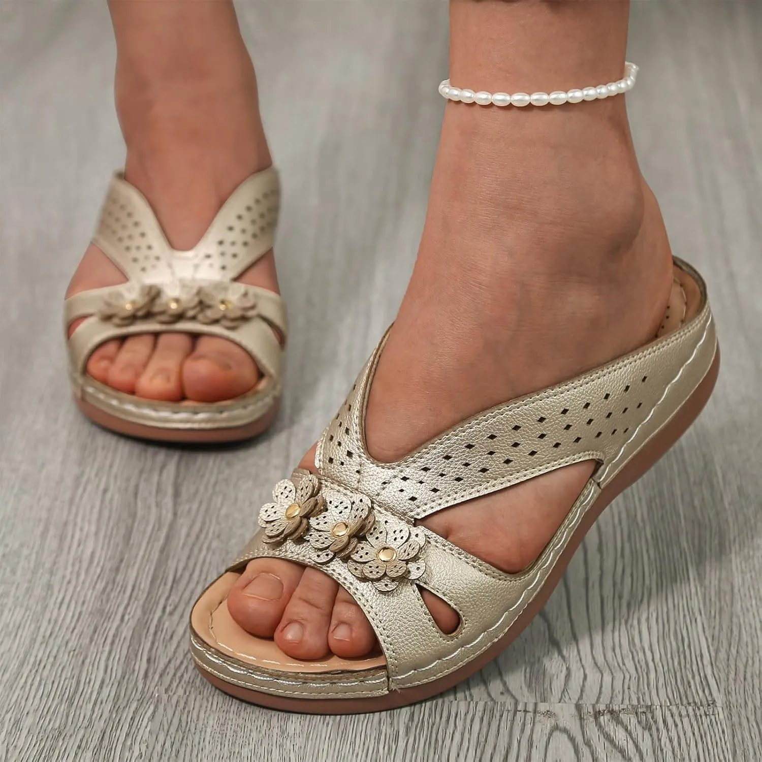 Bohemian Sandals for Women Wedge Shoes 2025 Arch Support Open Toe Fish Mouth Mesh Breathable Slides Lightweight Platform Shoe