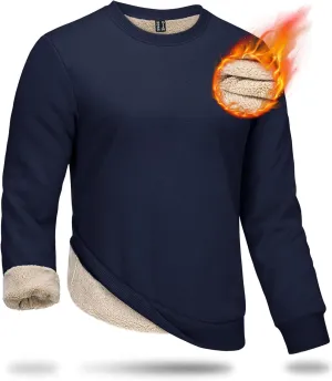 Boladeci Men's Full Sherpa Lined Crewneck Sweatshirts Premium Heavy-weight Fleece Pullover Thick Thermal Cotton Sweat-Shirts