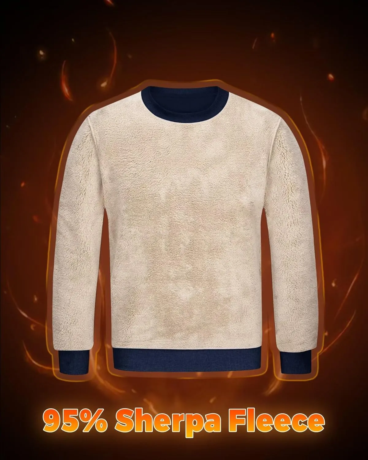 Boladeci Men's Full Sherpa Lined Crewneck Sweatshirts Premium Heavy-weight Fleece Pullover Thick Thermal Cotton Sweat-Shirts