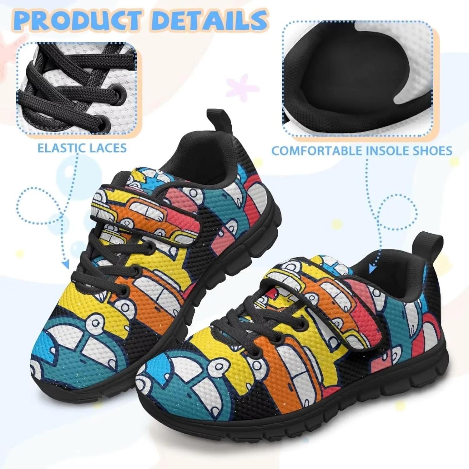 Boys Girls Running Shoes Slip On Single Buckle Kids Sneakers Mesh Tennis Shoes Lightweight Breathable for Athletic Gym School Sport Black Sole