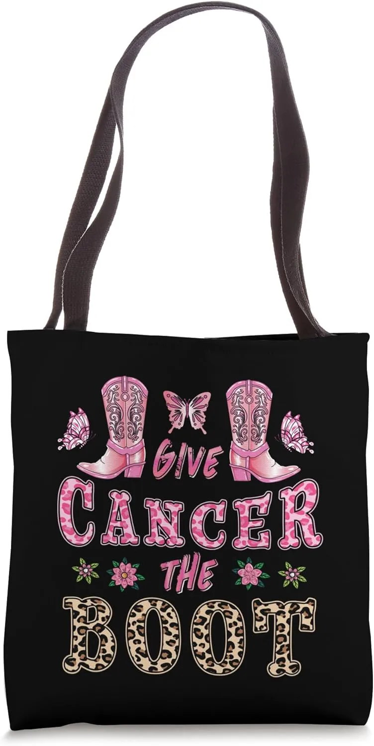 Breast Cancer Cowboy Give Cancer the Boot Cowgirl Rodeo Tote Bag