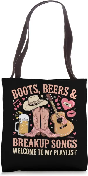 Bride Country Boots Beers & Breakup Songs Funny Western Tote Bag