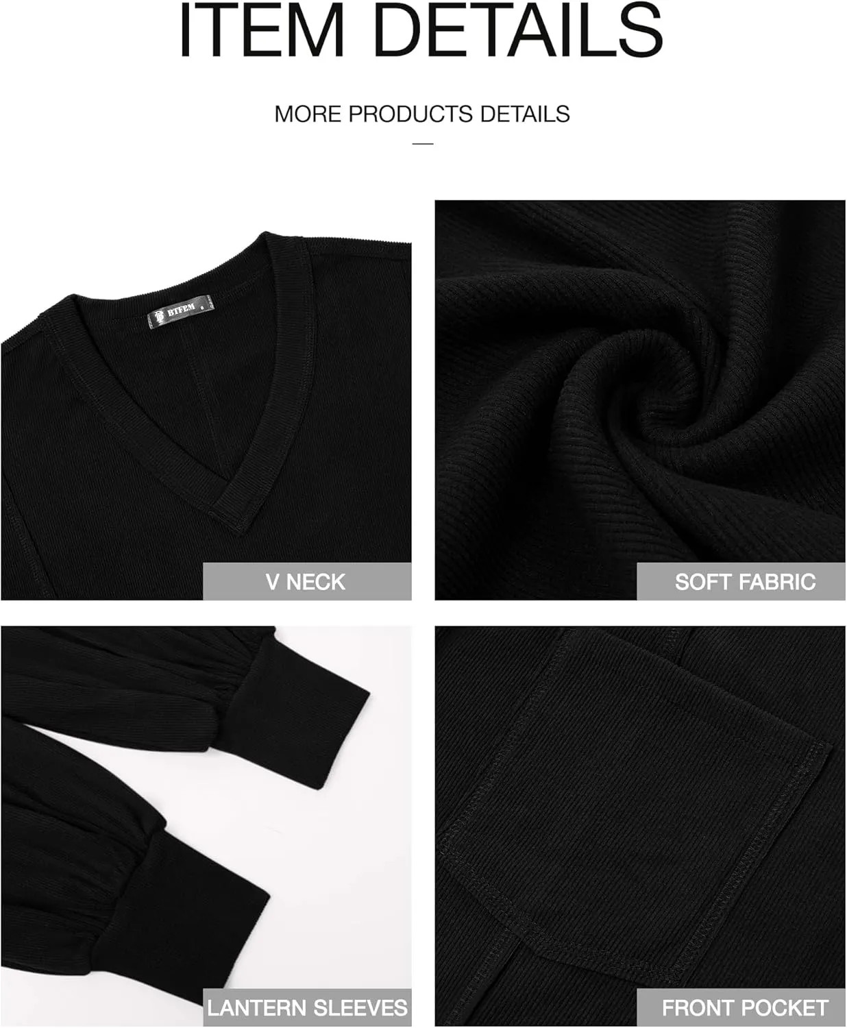 BTFBM Women's Ribbed Long Sleeve Tops 2025 Summer Spring Pullover Knit Casual V Neck Blouses Trendy Loose Fit Tunic Top
