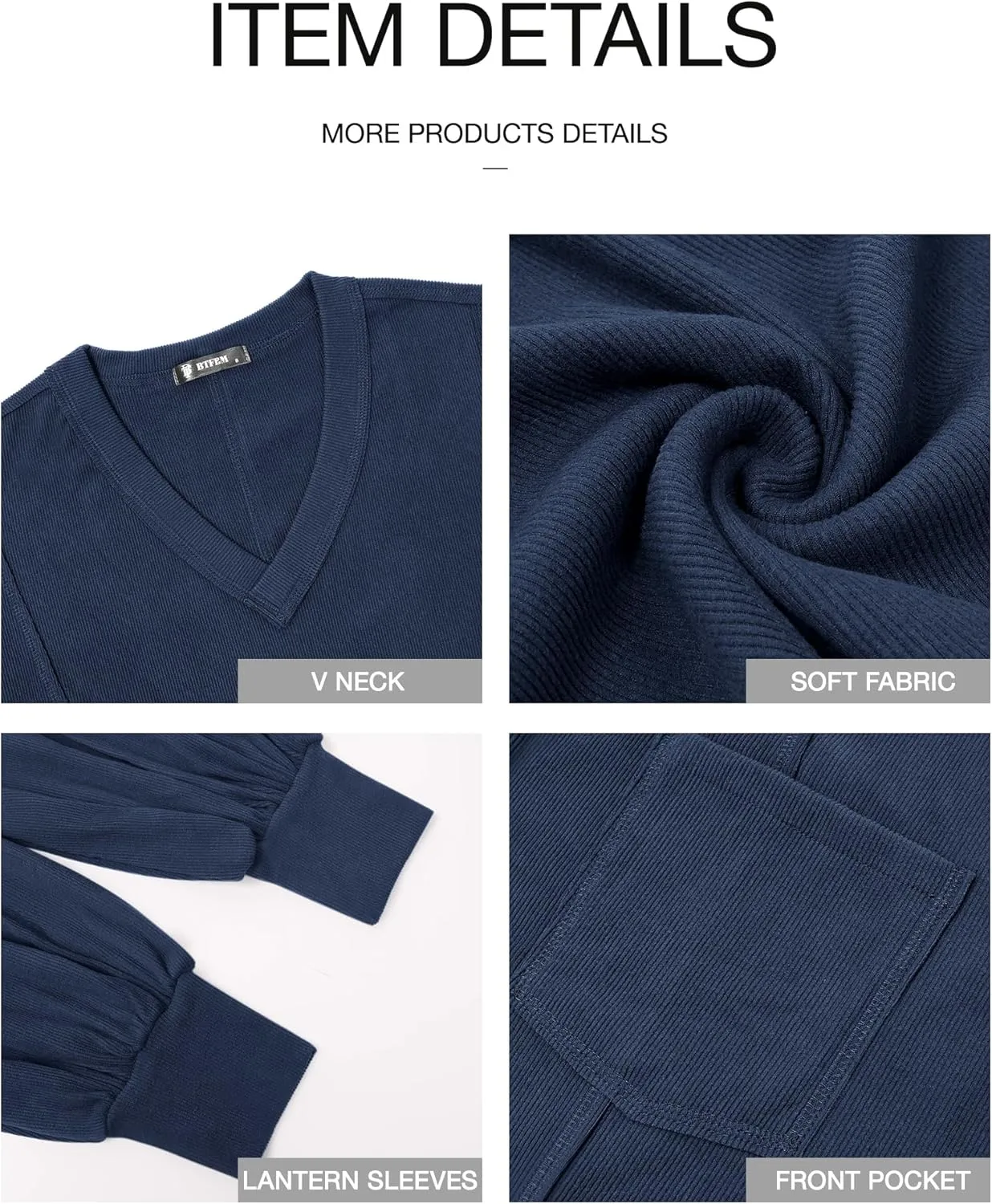BTFBM Women's Ribbed Long Sleeve Tops 2025 Summer Spring Pullover Knit Casual V Neck Blouses Trendy Loose Fit Tunic Top