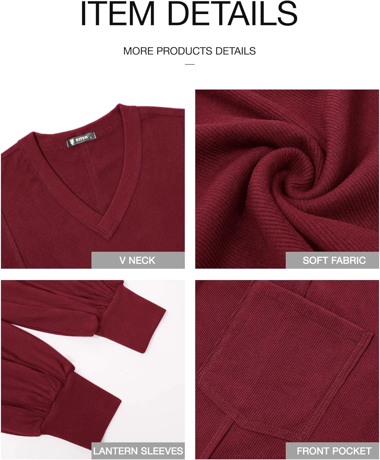 BTFBM Women's Ribbed Long Sleeve Tops 2025 Summer Spring Pullover Knit Casual V Neck Blouses Trendy Loose Fit Tunic Top