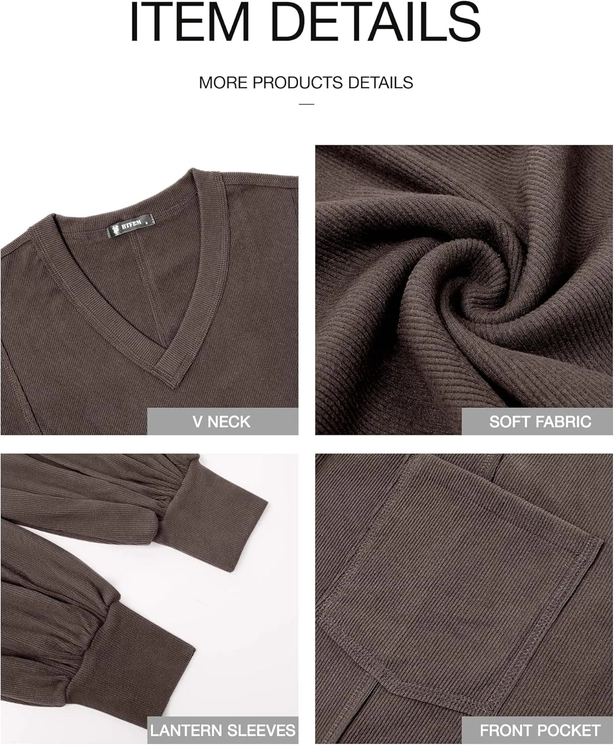 BTFBM Women's Ribbed Long Sleeve Tops 2025 Summer Spring Pullover Knit Casual V Neck Blouses Trendy Loose Fit Tunic Top