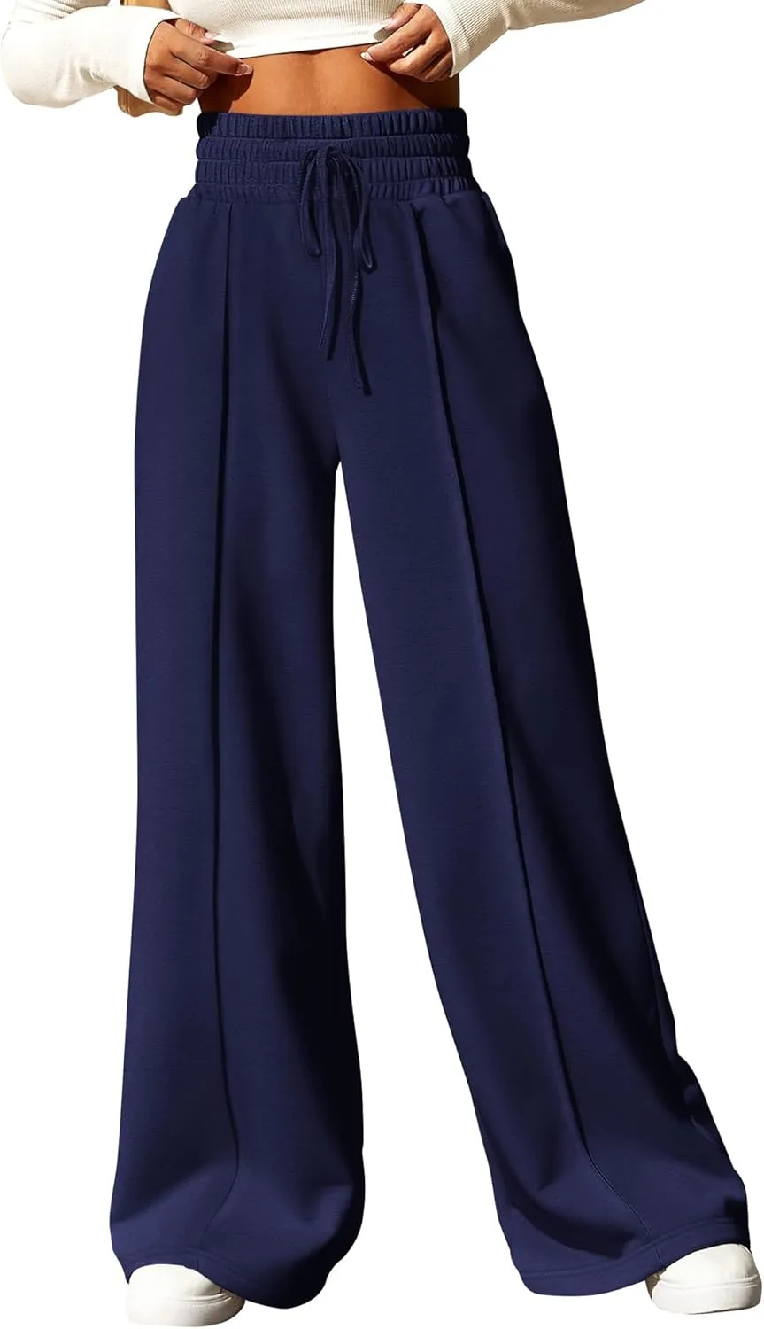 BTFBM Womens Wide Leg Sweatpants Casual Loose Solid Color Pants Comfy Lounge Joggers Baggy Sweatpants Pockets