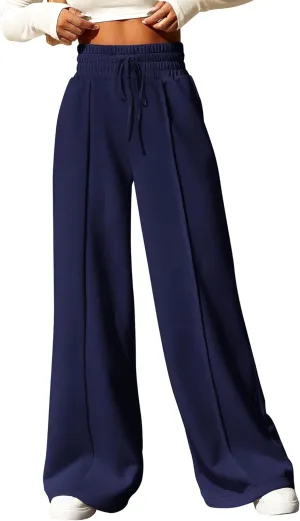 BTFBM Womens Wide Leg Sweatpants Casual Loose Solid Color Pants Comfy Lounge Joggers Baggy Sweatpants Pockets