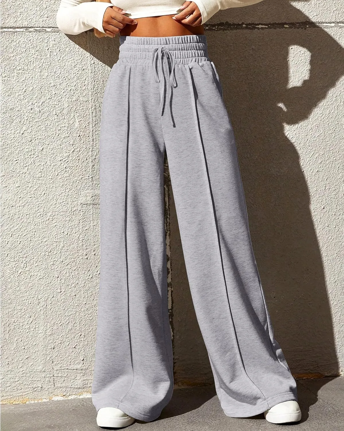 BTFBM Womens Wide Leg Sweatpants Casual Loose Solid Color Pants Comfy Lounge Joggers Baggy Sweatpants Pockets