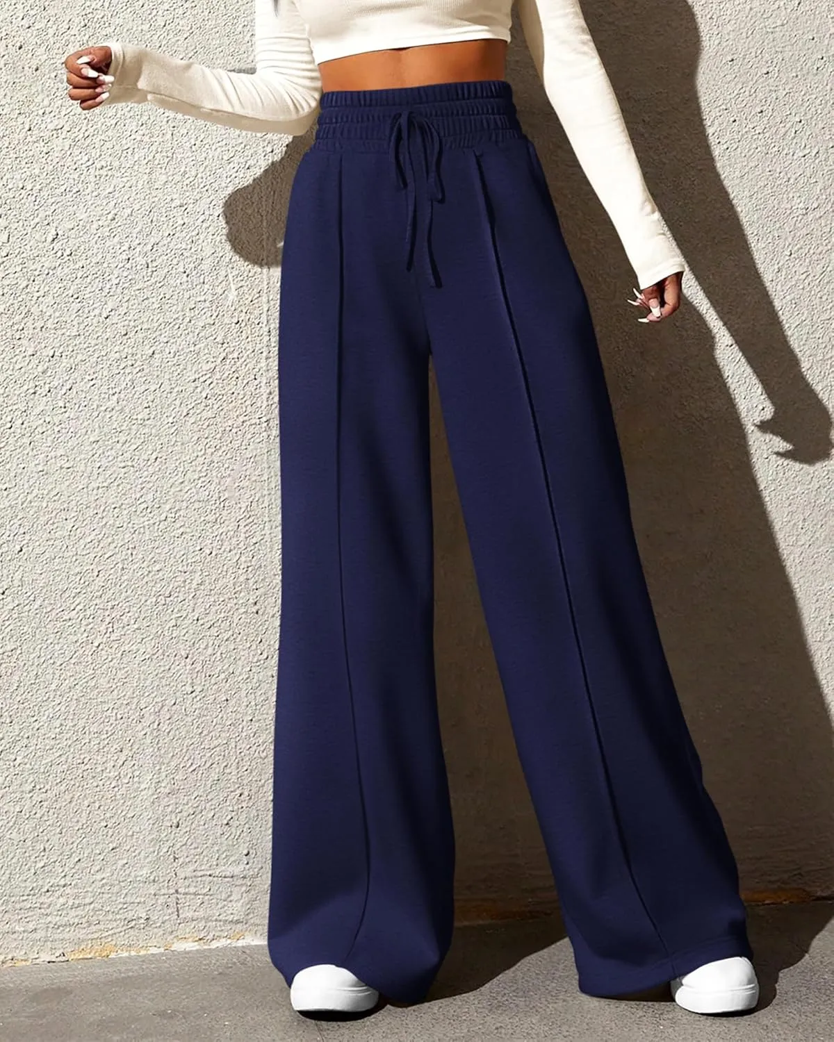 BTFBM Womens Wide Leg Sweatpants Casual Loose Solid Color Pants Comfy Lounge Joggers Baggy Sweatpants Pockets