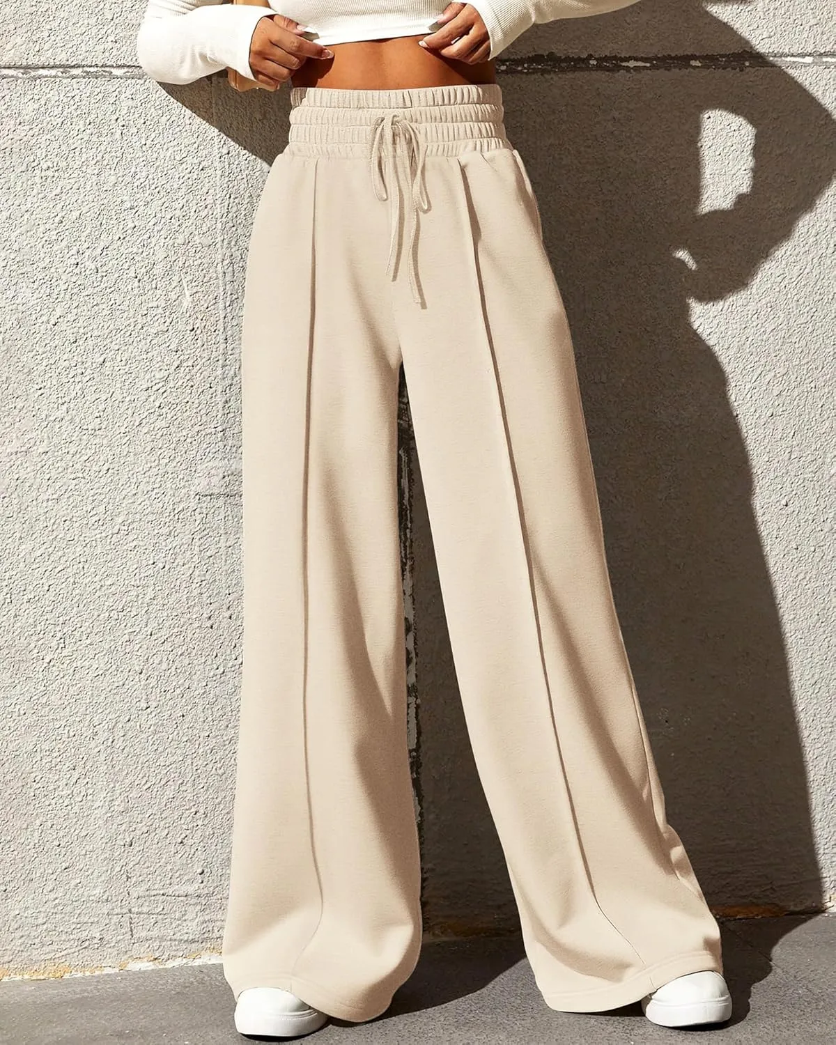 BTFBM Womens Wide Leg Sweatpants Casual Loose Solid Color Pants Comfy Lounge Joggers Baggy Sweatpants Pockets