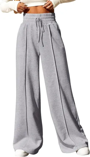 BTFBM Womens Wide Leg Sweatpants Casual Loose Solid Color Pants Comfy Lounge Joggers Baggy Sweatpants Pockets