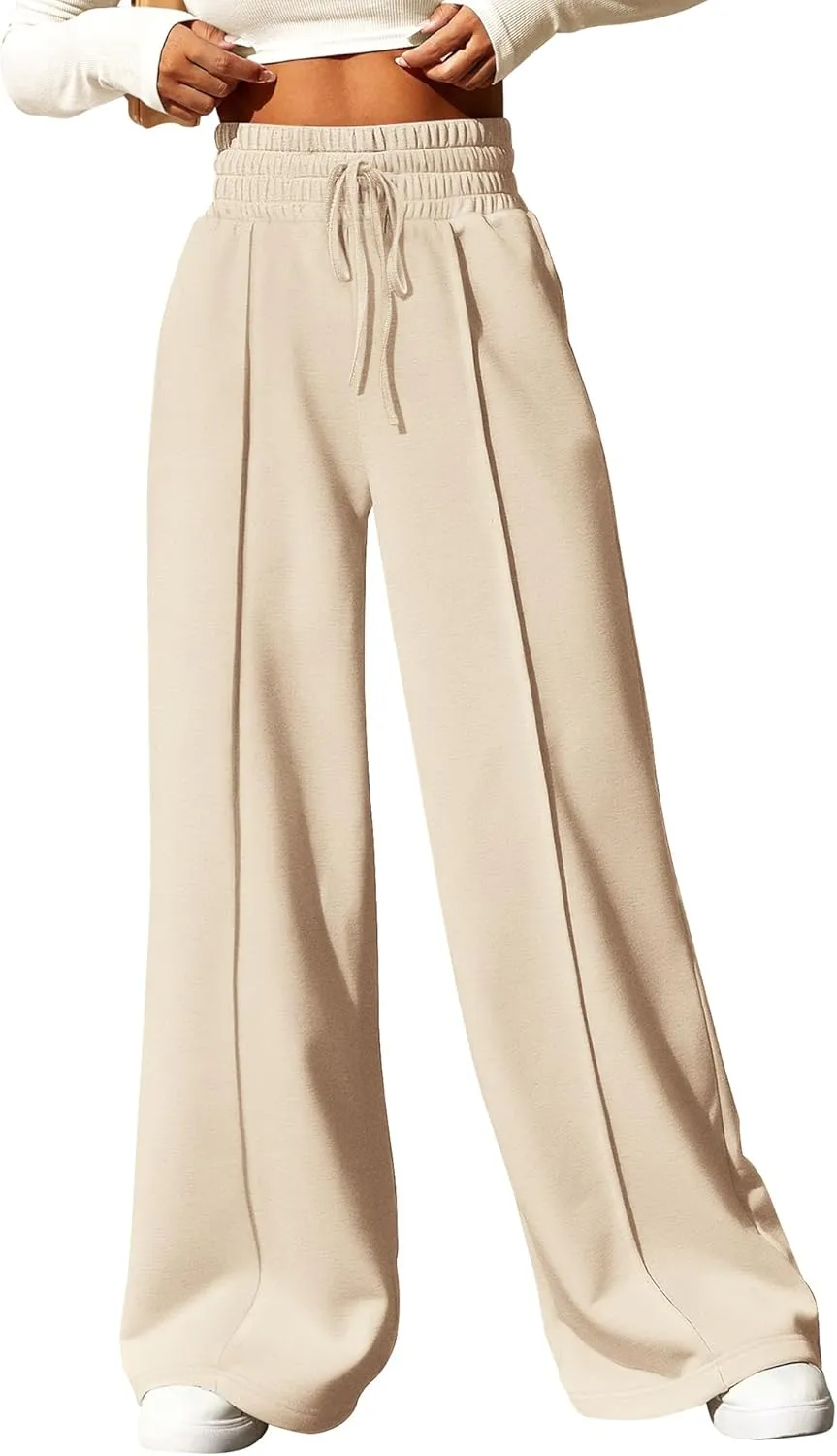 BTFBM Womens Wide Leg Sweatpants Casual Loose Solid Color Pants Comfy Lounge Joggers Baggy Sweatpants Pockets