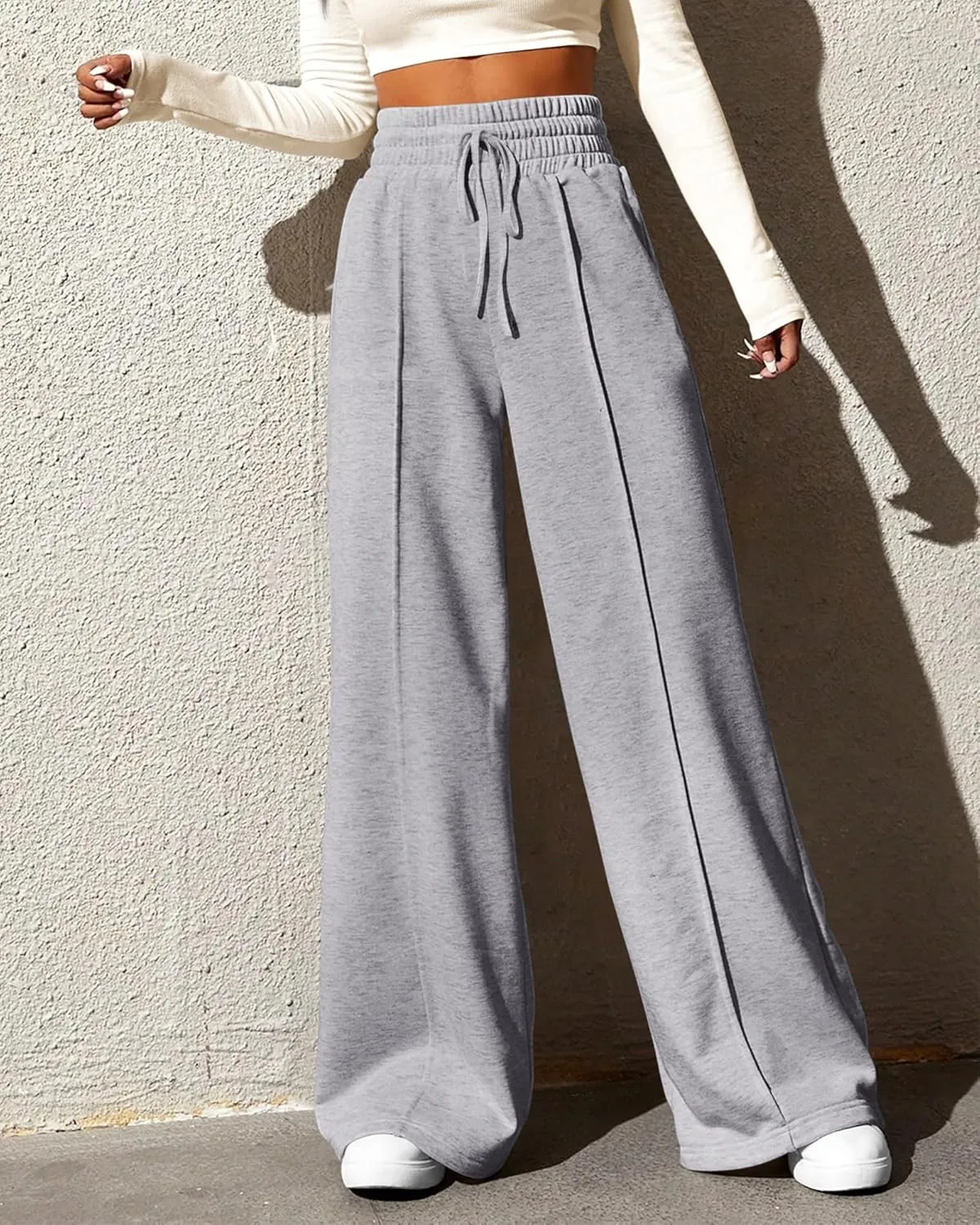 BTFBM Womens Wide Leg Sweatpants Casual Loose Solid Color Pants Comfy Lounge Joggers Baggy Sweatpants Pockets