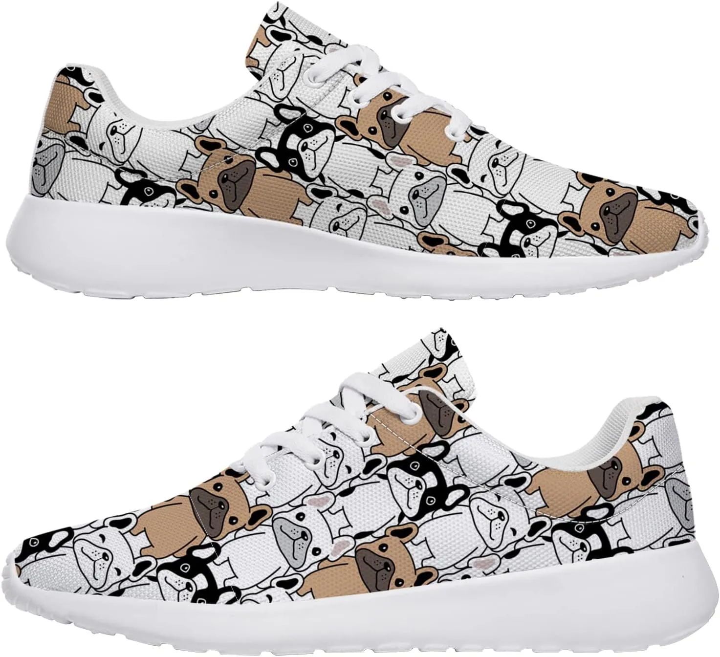 Bulldog Pattern Shoes Womens Mens Trail Running Shoes Tennis Walking Sneakers Lightweight Non-Slip Golf Shoes Gifts for Girls Boys