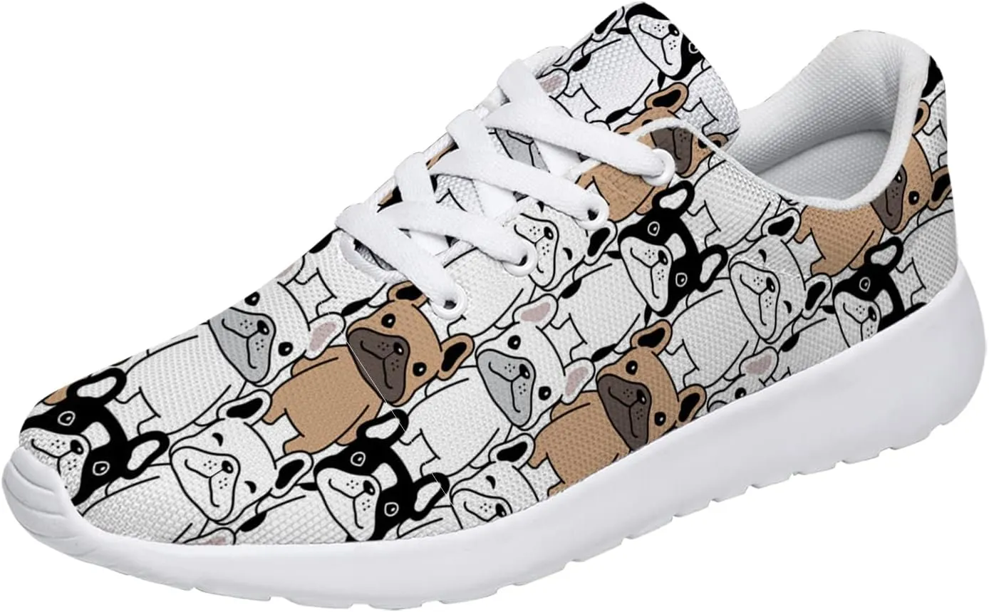 Bulldog Pattern Shoes Womens Mens Trail Running Shoes Tennis Walking Sneakers Lightweight Non-Slip Golf Shoes Gifts for Girls Boys