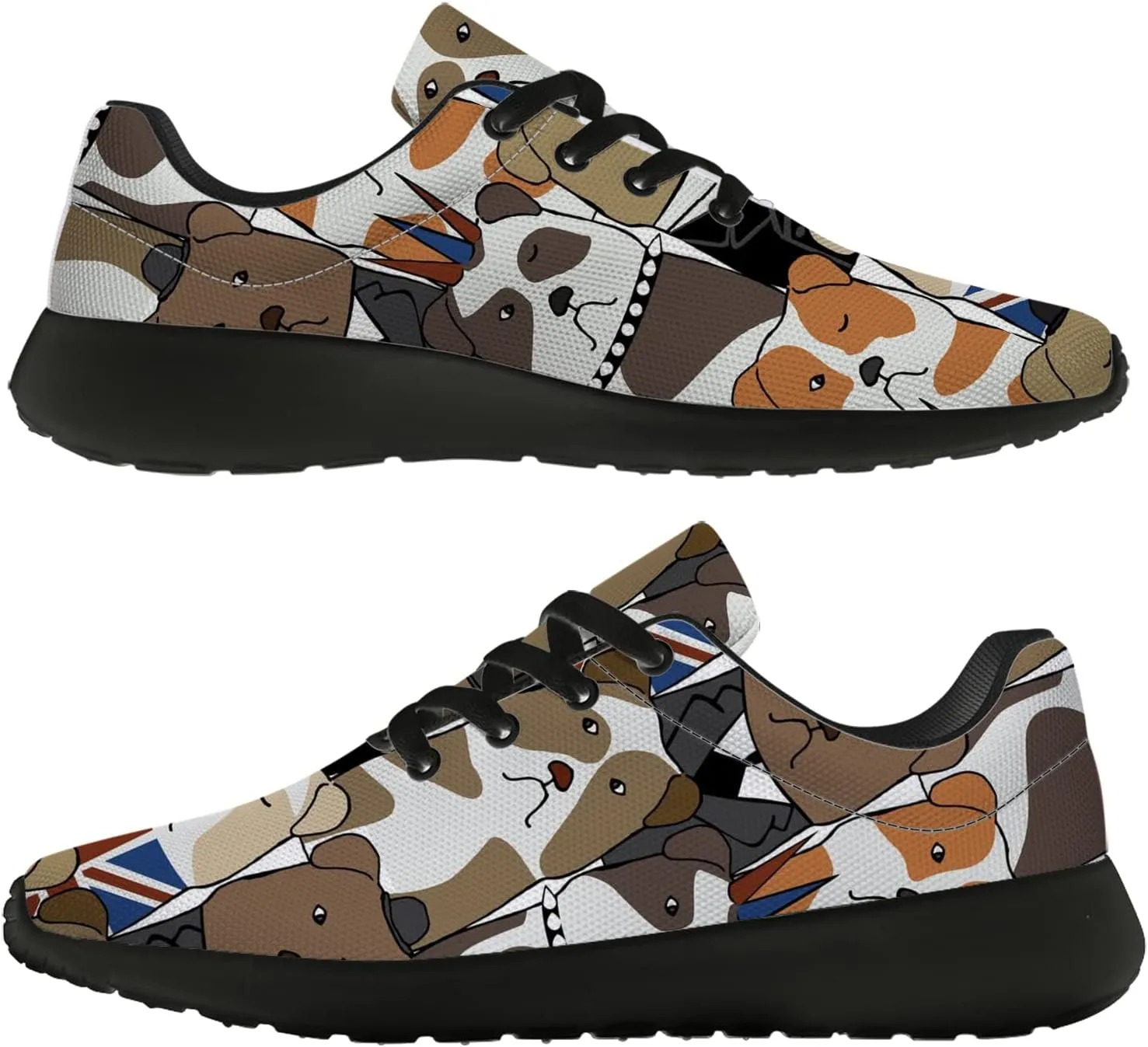 Bulldog Pattern Shoes Womens Mens Trail Running Shoes Tennis Walking Sneakers Lightweight Non-Slip Golf Shoes Gifts for Girls Boys