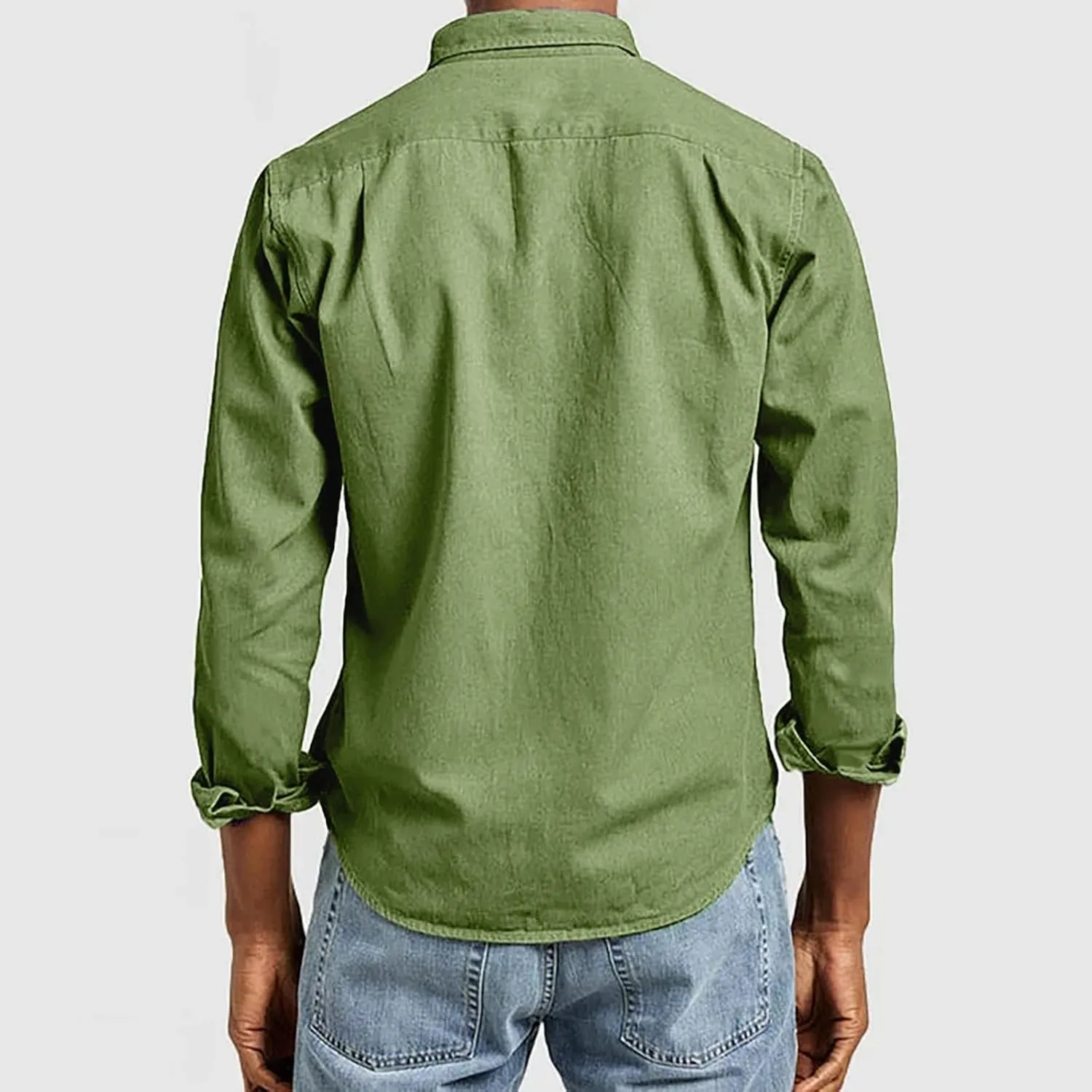 Button Down Shirt for Men Fashion Solid Lapel Long Sleeve Dress Shirts Casual Heavywegiht Untucked Blouse with Pocket