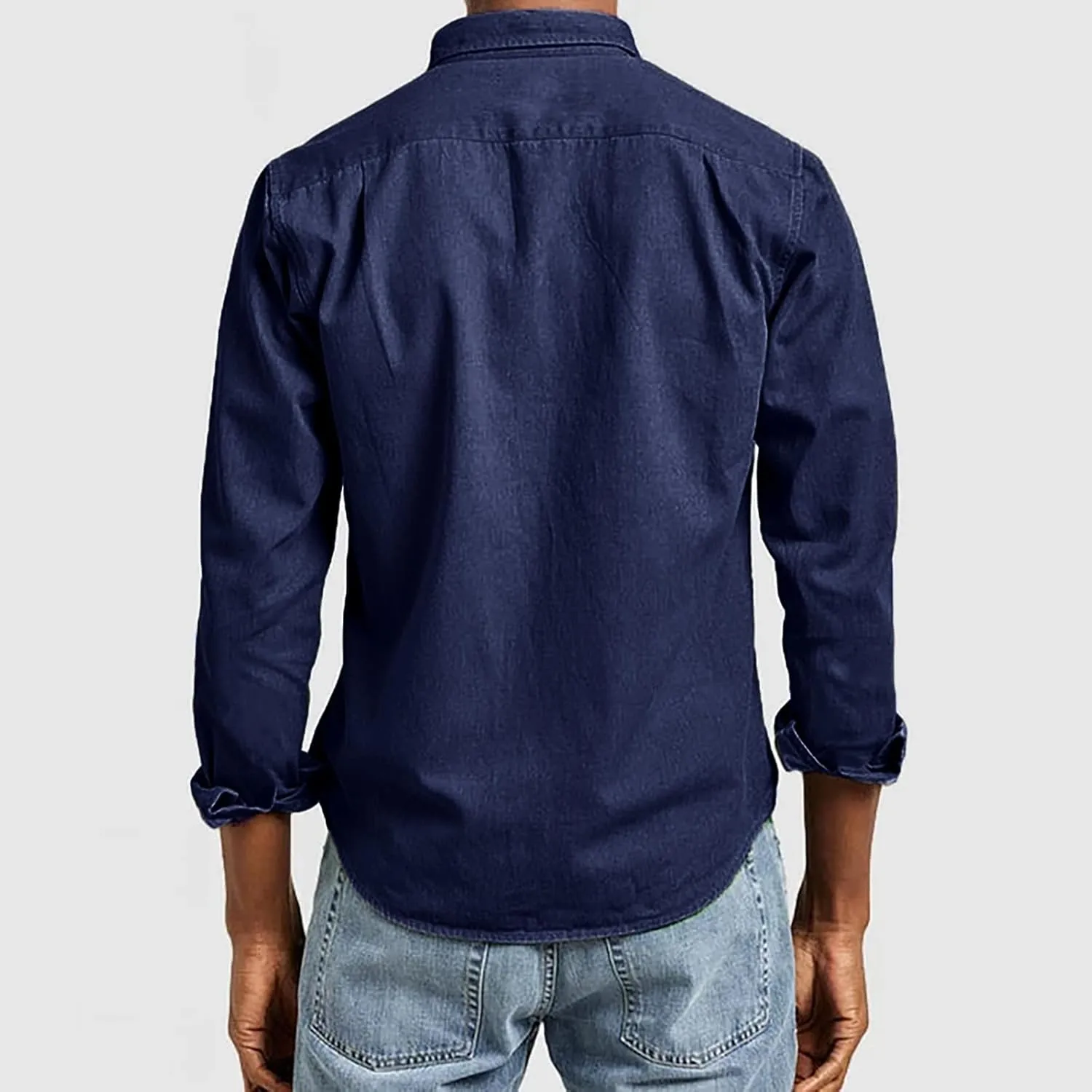 Button Down Shirt for Men Fashion Solid Lapel Long Sleeve Dress Shirts Casual Heavywegiht Untucked Blouse with Pocket