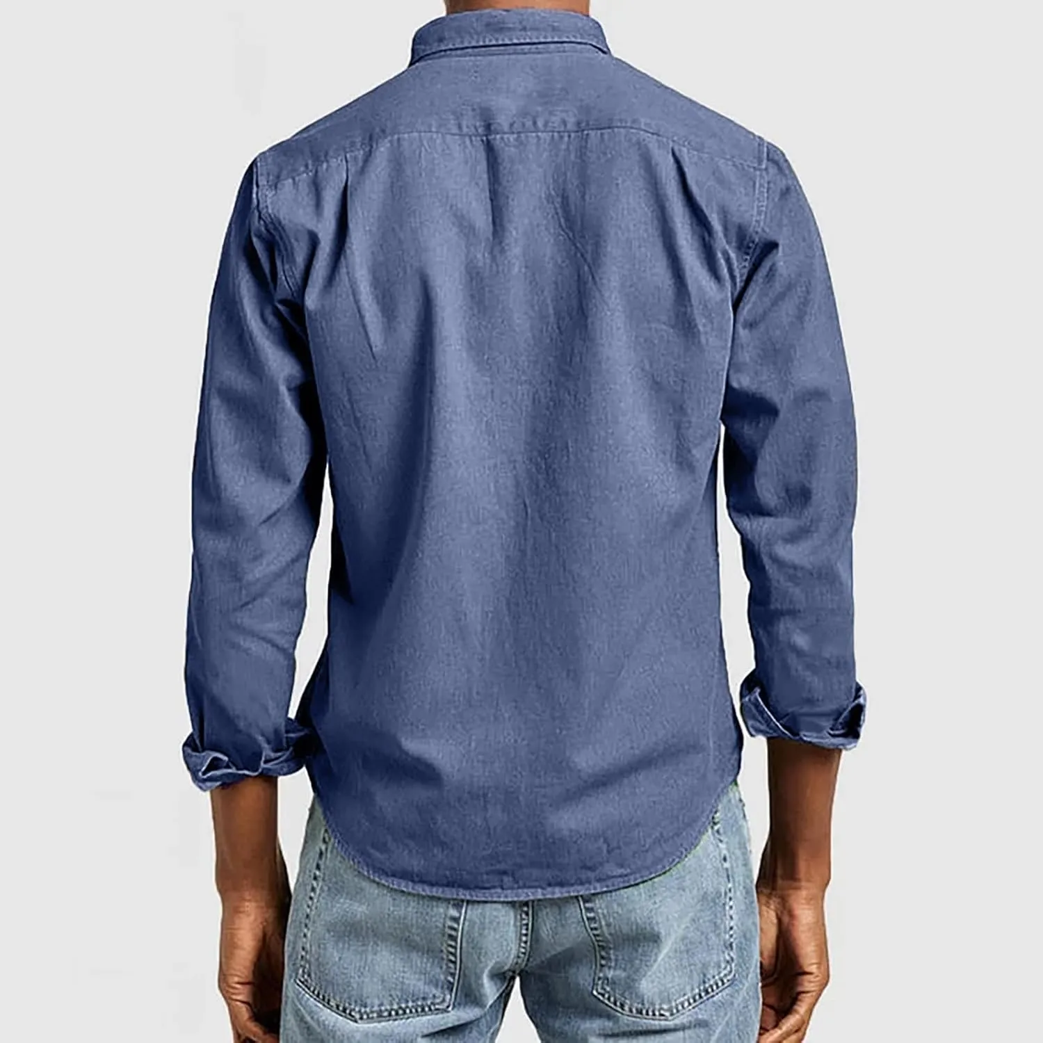 Button Down Shirt for Men Fashion Solid Lapel Long Sleeve Dress Shirts Casual Heavywegiht Untucked Blouse with Pocket