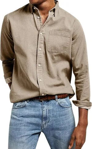 Button Down Shirt for Men Fashion Solid Lapel Long Sleeve Dress Shirts Casual Heavywegiht Untucked Blouse with Pocket