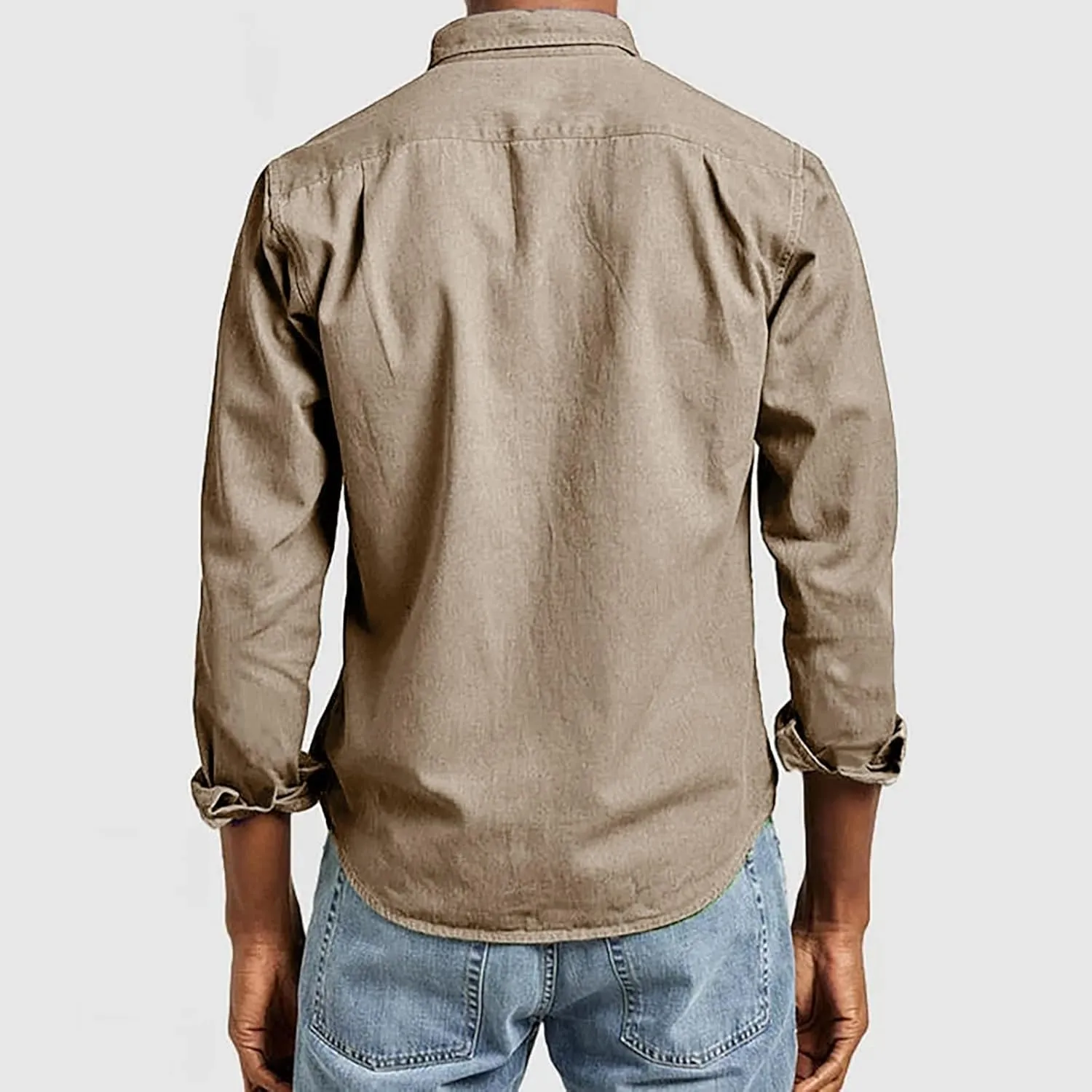 Button Down Shirt for Men Fashion Solid Lapel Long Sleeve Dress Shirts Casual Heavywegiht Untucked Blouse with Pocket