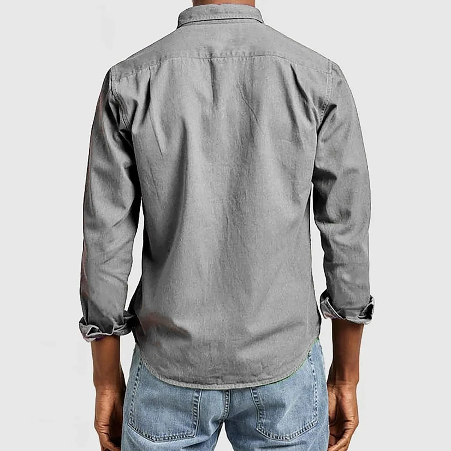 Button Down Shirt for Men Fashion Solid Lapel Long Sleeve Dress Shirts Casual Heavywegiht Untucked Blouse with Pocket