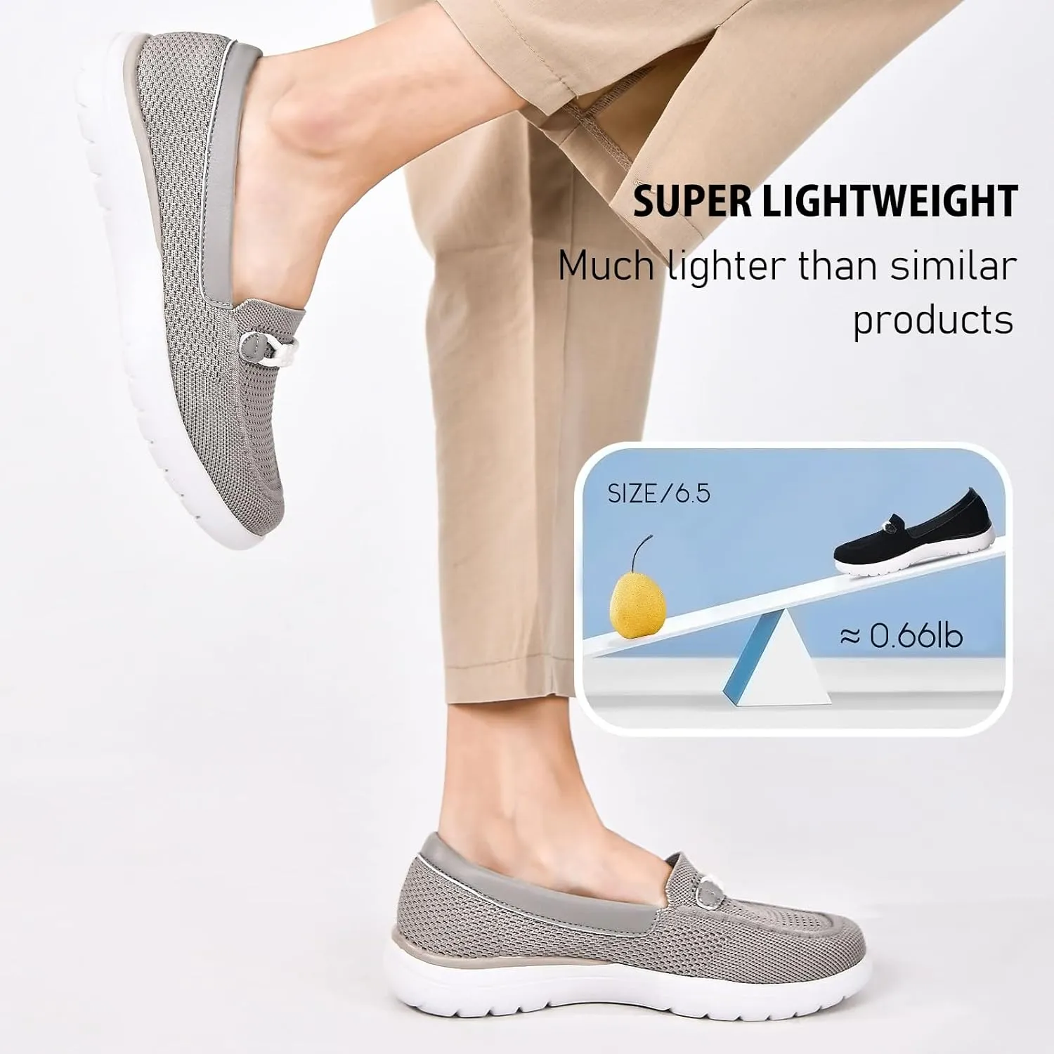 Buyrew Loafers for Women Comfort Slip On Walking Shoes Knit Dressy Comfortable Business Casual Work Flats
